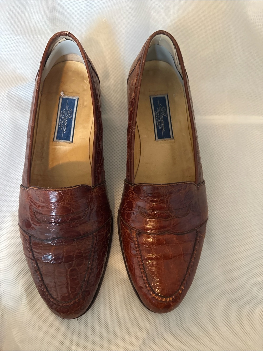 Vintage Bragano by Cole Haan Italy Croc Embossed Leather Penny Loafers 13